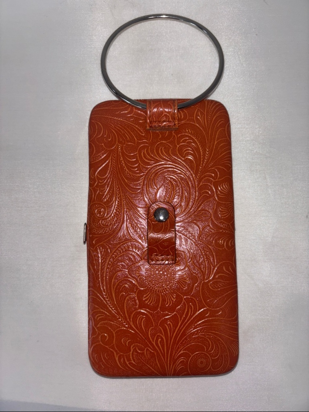 Orange Leather Wristlet